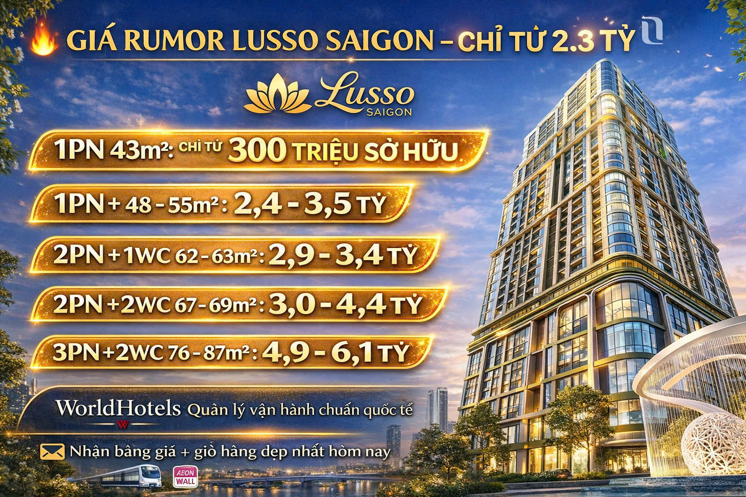 Công Bố Bảng Giá Rumor Lusso Saigon: Chỉ Từ 2.3 Tỷ Sở Hữu Căn Hộ Hàng Hiệu WorldHotels 1 fe23e7b4 d762 4b75 98fa 5ce485abdfdb